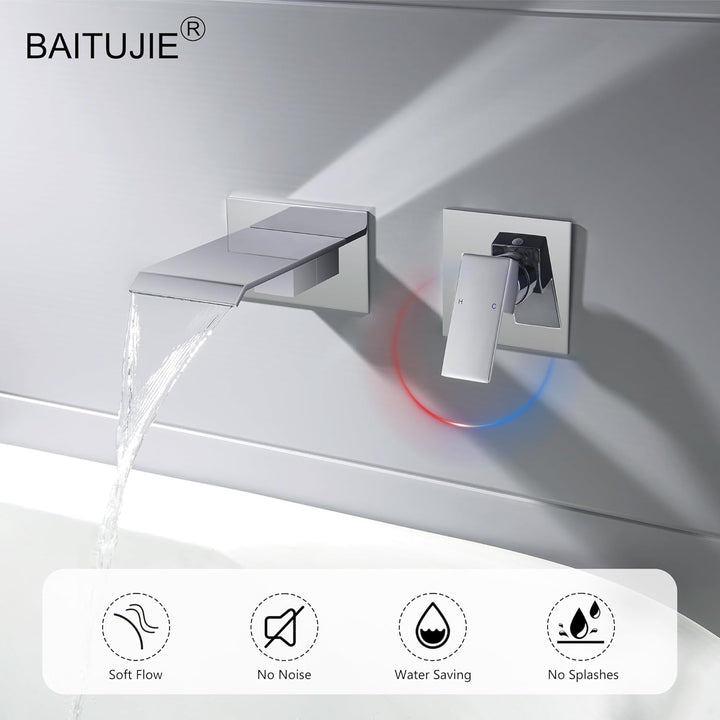 BAITUJIE Unterputz Waschtischarmatur Chrom Armatur Wasserhahn Wasserfall 2 Loch Waschtischarmatur Wa