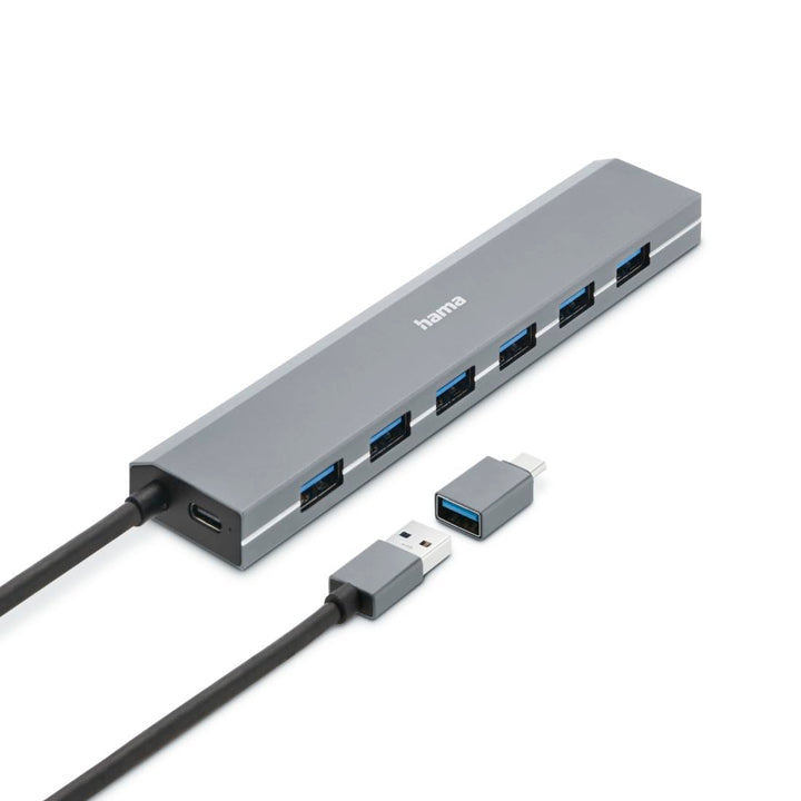Hama USB-Hub 7 Ports (USB-A und USB-C-Anschluss, mit Netzteil, 7x USB-A für Maus, Tastatur, externe
