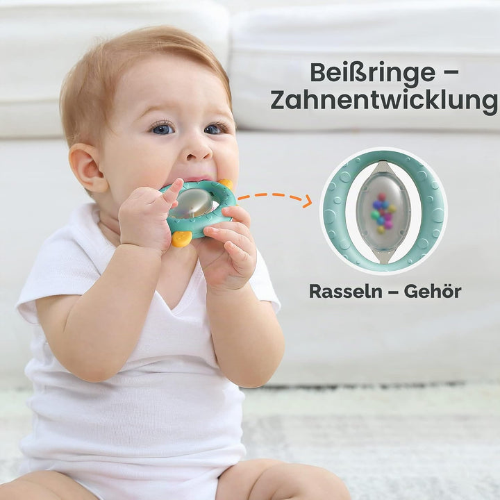 TUMAMA Rasseln Beissring für Babys 0 6 8 12 Monate, Shaker Greifling Baby Spielzeug ab 0-12 6-18 Mon