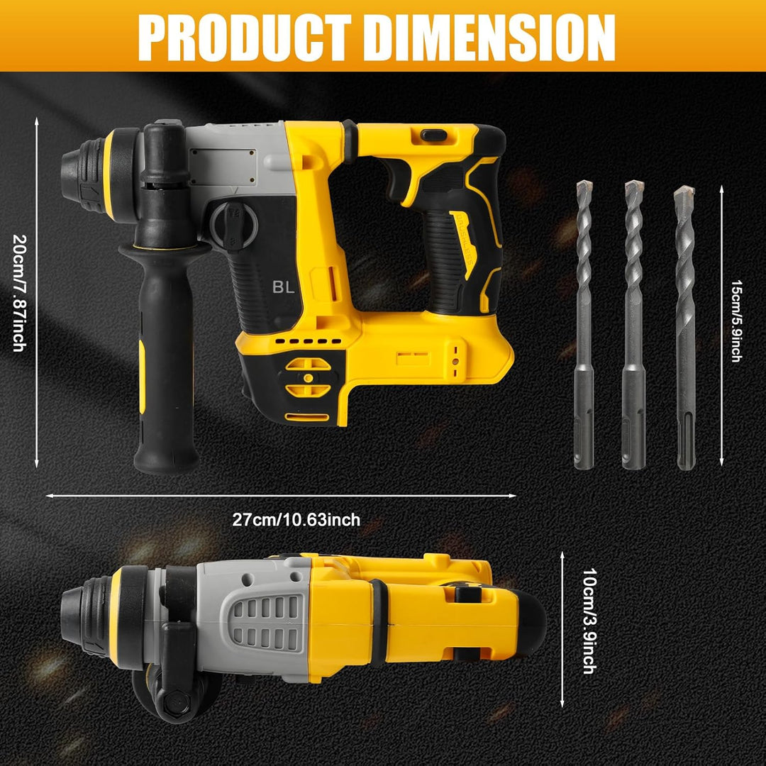 1250W Akku Kombihammer und Bohrlöcher 2-in-1 kompatibel mit DeWalt 20V Akku(ohne Akku),22 mm Bürsten