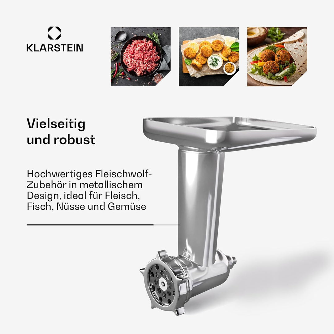 Klarstein Chiara Fleischwolf Küchenmaschinen-Zubehör – Vielseitiger Fleischwolf, Edelstahl, 4 Klinge
