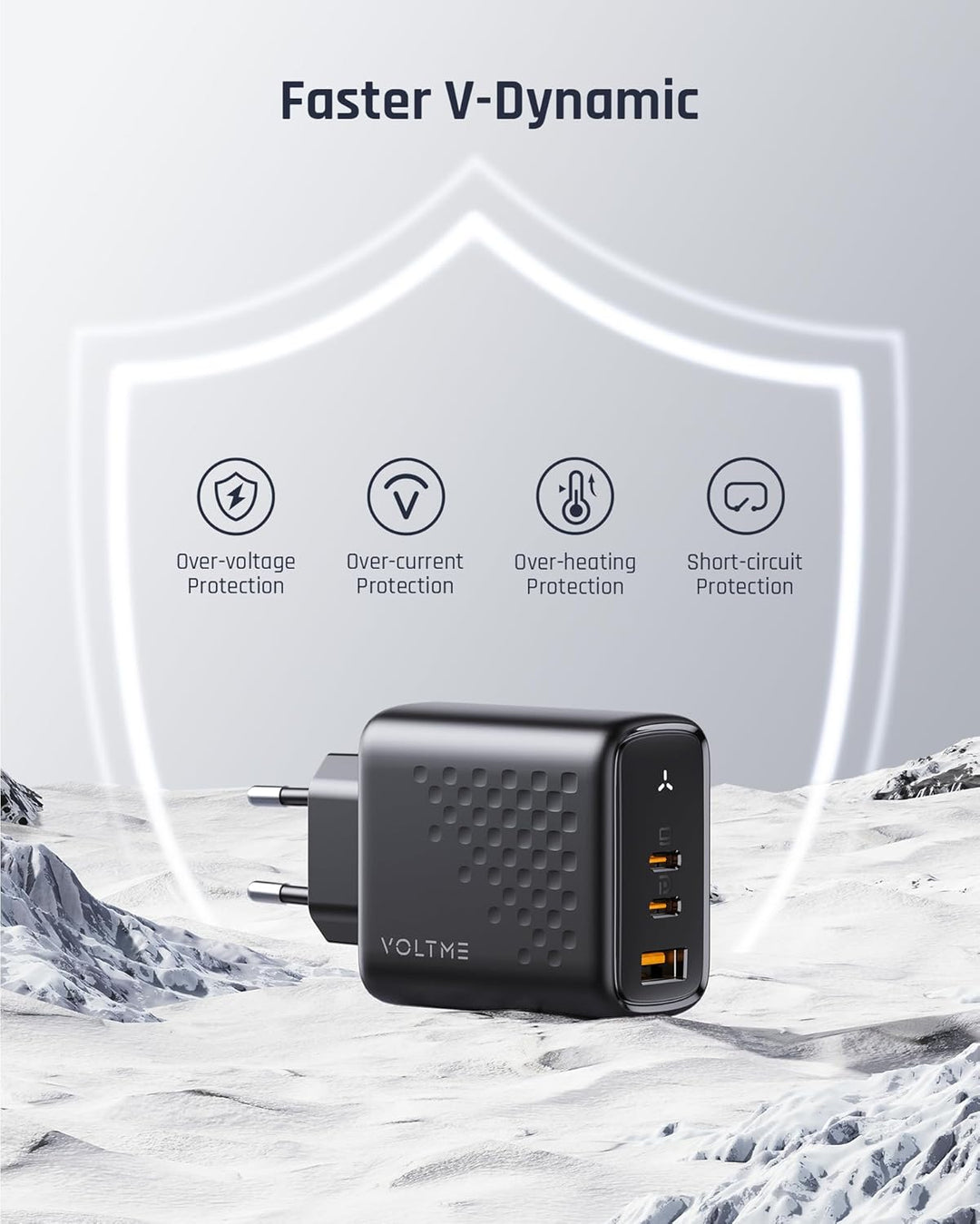 VOLTME 67W Ladegerät, USB-C Netzteil Schnellladegerät, GaN 3-Port PD PPS Charger USB C Power Adapter