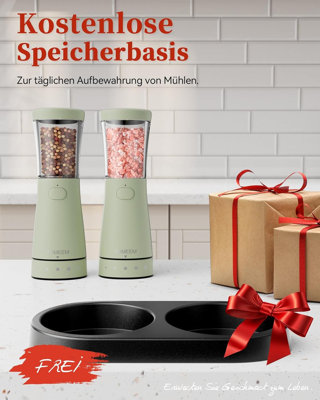 Salz und Pfeffermühlen elektrisch 2er Set aus Edelstahl (Wiederaufladbar, LED Beleuchtung, mit einst
