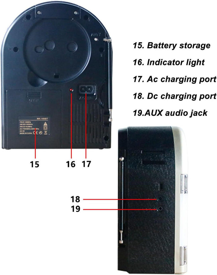 AM FM Vintage-Radio, Tragbares Retro-Kurzwellenradio mit Bluetooth-Lautsprecher, Wiederaufladbare Re