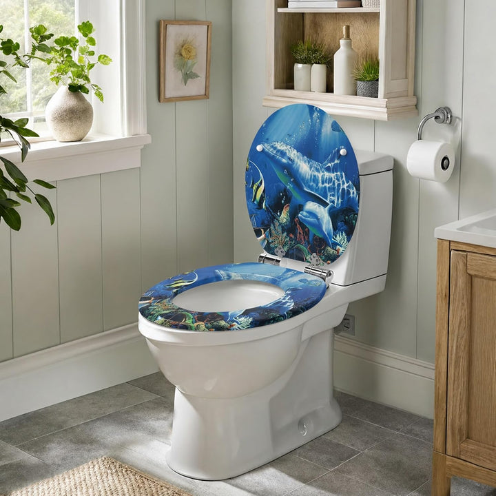 SINOBATH WC-Sitz Mit Absenkautomatik,Toilettendeckel MDF Holzkern,Softclose Scharnier (Wal), Wal