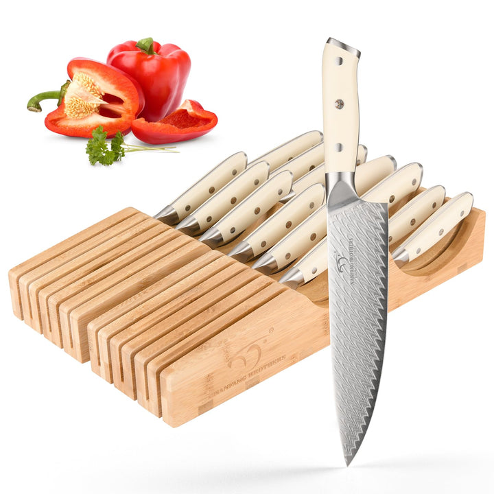 NANFANG BROTHERS Profimesser Damaskus Messerblock Holz Set 14er Damastmesser küchenmesser Kochmesser