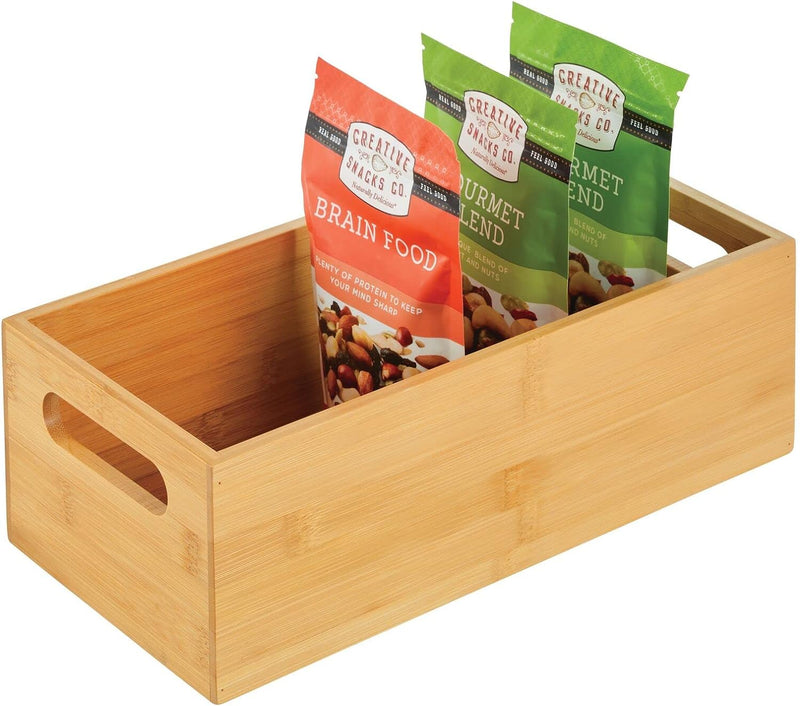 mDesign Aufbewahrungsbox für die Küche – praktische Holzbox mit integrierten Griffen – offene Ablage