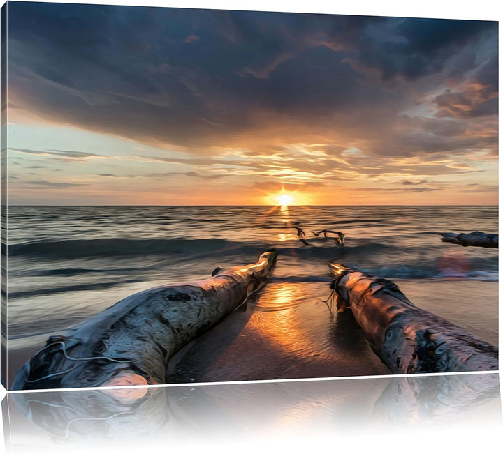 Strand Öl Effekt, Format: 100x70 auf Leinwand, XXL riesige Bilder fertig gerahmt mit Keilrahmen, Kun