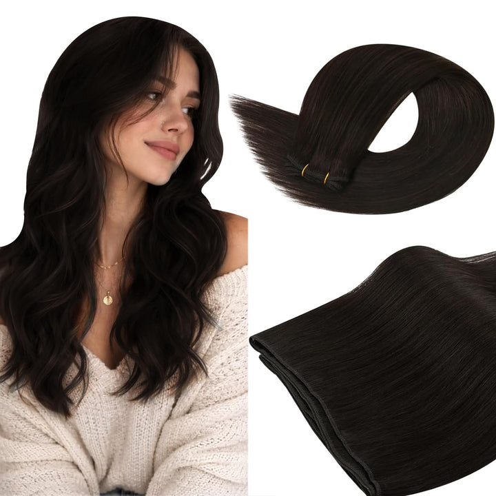 Ugeat Braun Extensions Echthaar Tressen Remy Haartressen Echthaar Zum Einnähen Dunkel Braun Echthaar