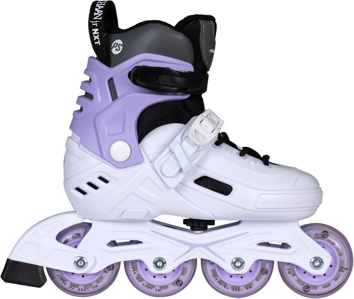 Powerslide Kinder Inline Skate Khaan Junior NXT White, Gr. 27 bis 42 weiss/lila- Inliner für Kinder/