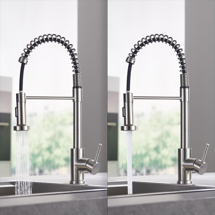 BONADE Niederdruck Armatur Küche Ausziehbar, Spiralfederarmatur mit Brause, 360° Drehbar Wasserhahn