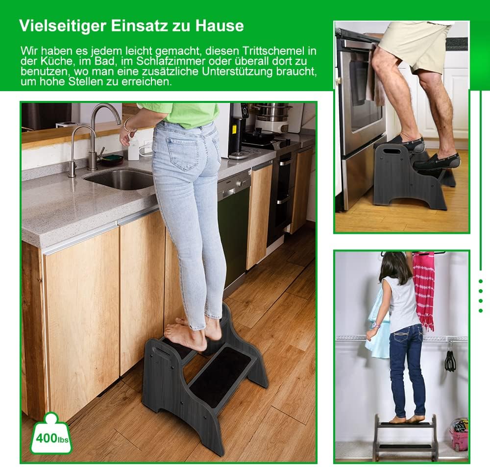 StrongTek Wood 2 Tritthocker für Kinder mit Rutschfester Trittfläche, tragbaren Griffen, rutschfeste