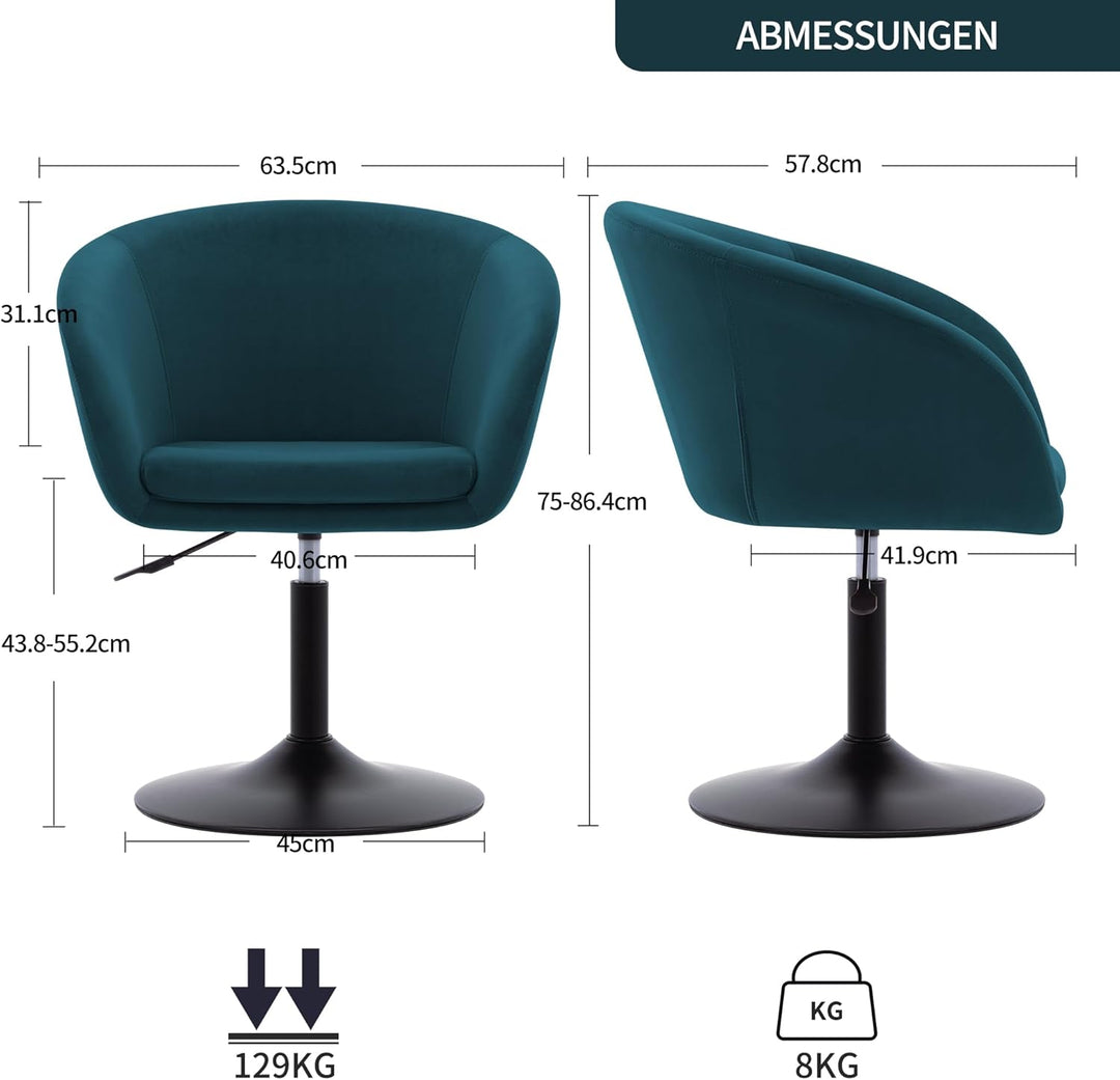 Duhome Schminkstuhl Höhenverstellbar, Lounge Sessel aus Samt Drehbar Cocktailsessel Drehstuhl mit Ar