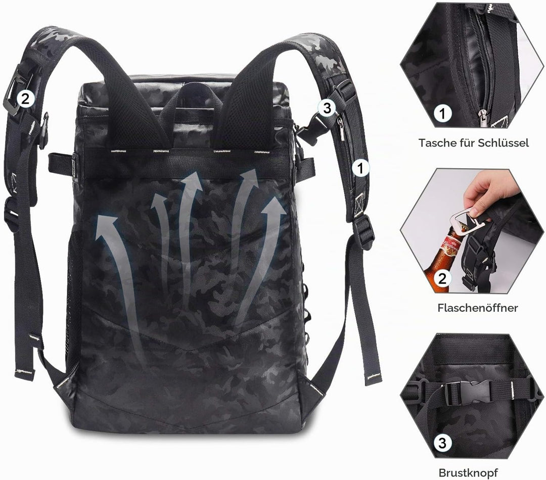 Upeelife Kühlrucksack 30L mit Picknickdeck Befestigungsband, Wasserdichter Picknickrucksack Kühltasc