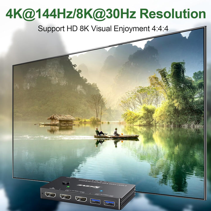 KVM Switch 2 PC 1 Monitor 8K@60Hz 4K@120Hz, USB 3.0 KVM Switch HDMI 2.1 HDCP 2.3 for 2 Computers tei