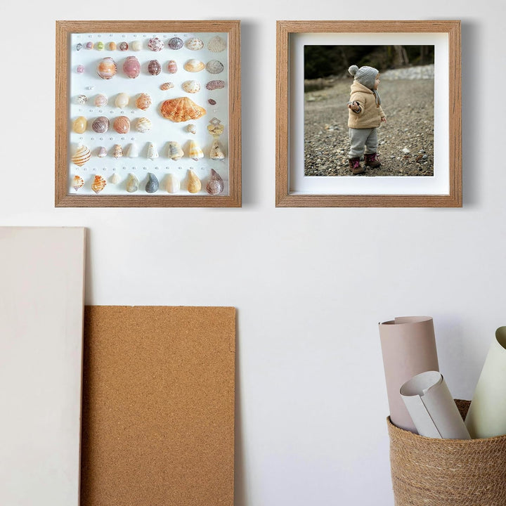 3D Dunkles Holz Bilderrahmen quadratisch 20x20cm Objektrahmen 2er-Pack Schattenbox Fotorahmen Herges