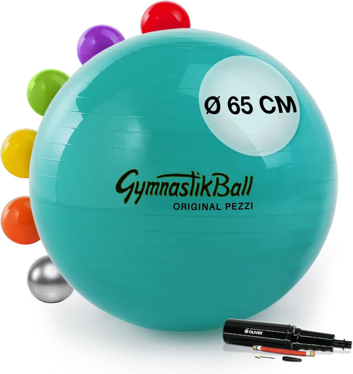 PEZZI Original Gymnastik Ball Plus Pumpe Sitz Therapie Pilates 65cm Grün, 65cm Gr&#xFC;n