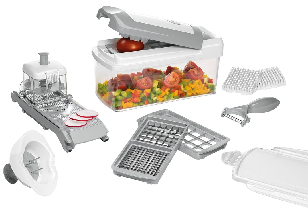 Genius Multischneider-Set Allesschneider | Weiss-Grau | 14-teilig | 2,5 l Fassungsvermögen