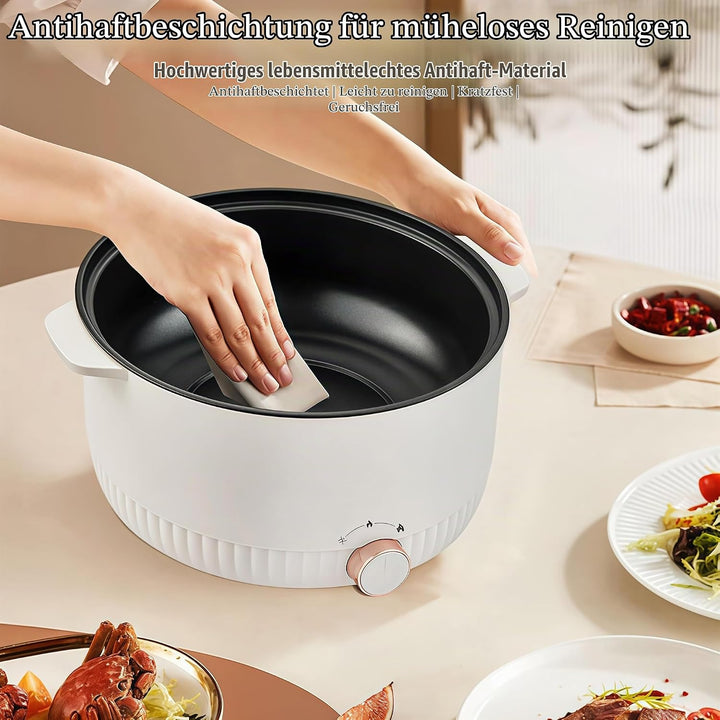 Elektrischer Hot Pot mit Dampfeinsatz, 5L Elektrische Hot Pot, 1350W Hotpot Topf, Tragbare Antihaft