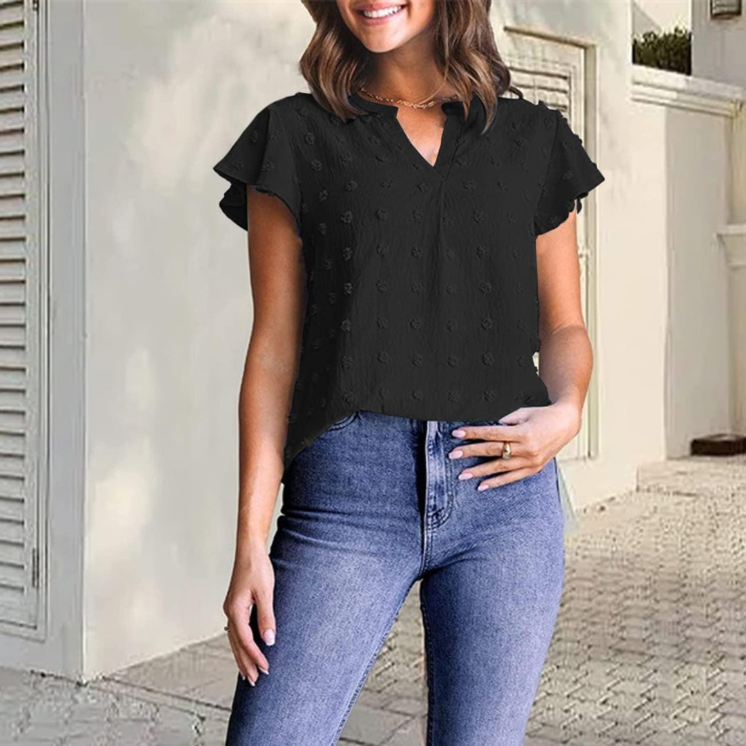 RPAEOY Damen Bluse Kurzarm Oberteile Tshirt V-Ausschnitte Plissiertes Schmetterlingshülse Hemd Somme
