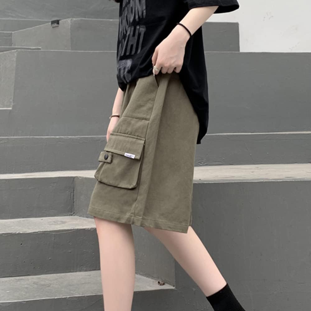 Kurze Hose Damen Knielang Bermuda Cargo Shorts Sommer Loose Fit Casual Harajuku L Army Green, L Army