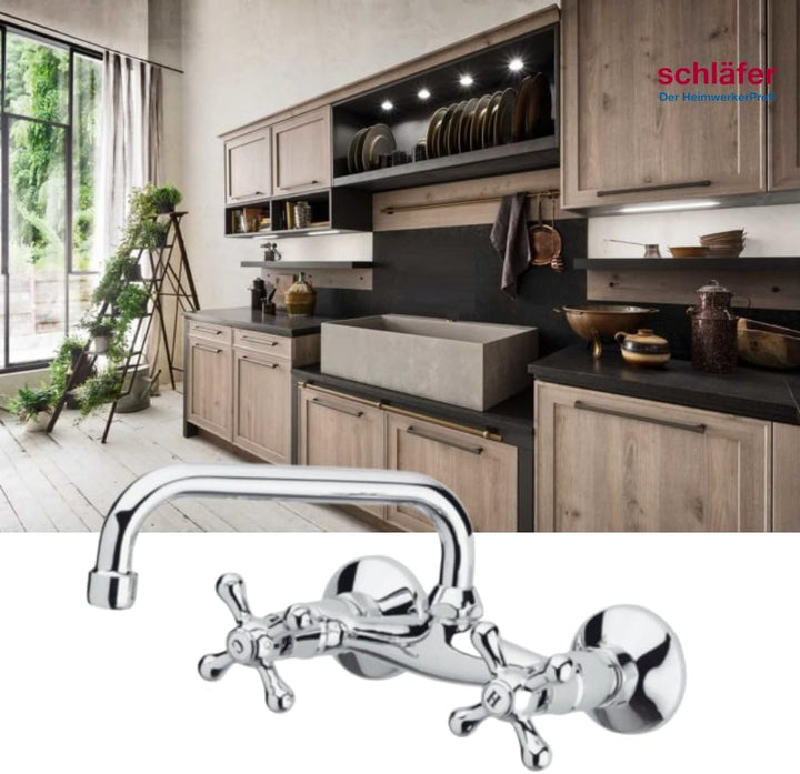 Schläfer 3460111, Wasserhahn Wandmontage, zweigriff Wandarmatur für küche, Küchenarmatur Nostalgie,