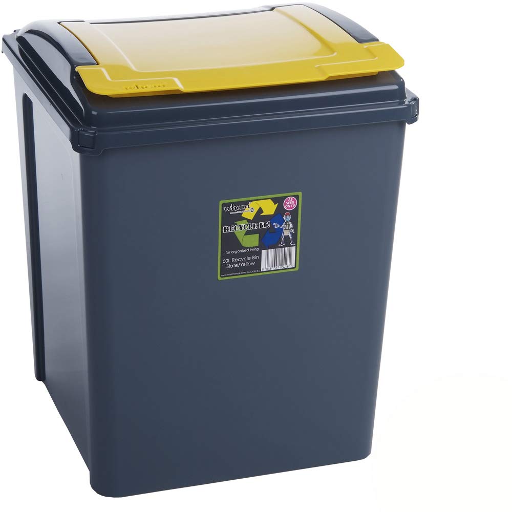 3 Stück Mülleimer mit Deckel 50 Liter - GELB ROT BLAU - Recycling Mülltrennung Abfalleimer Abfallbeh