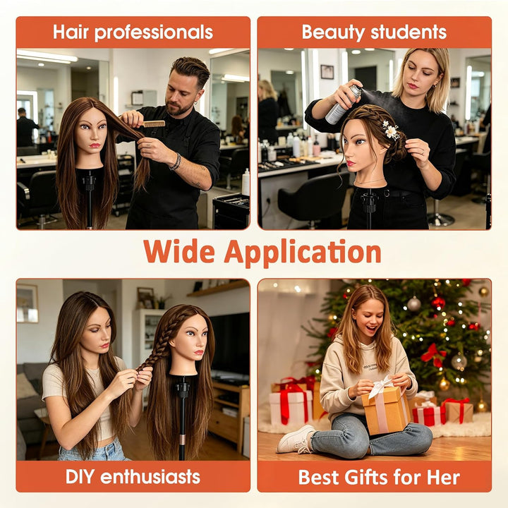 Frisierkopf 80% Echthaar Friseurkopf, TopDirect Übungskopf 26 Zoll 66cm Echthaar Kopf, Frisieren Tra