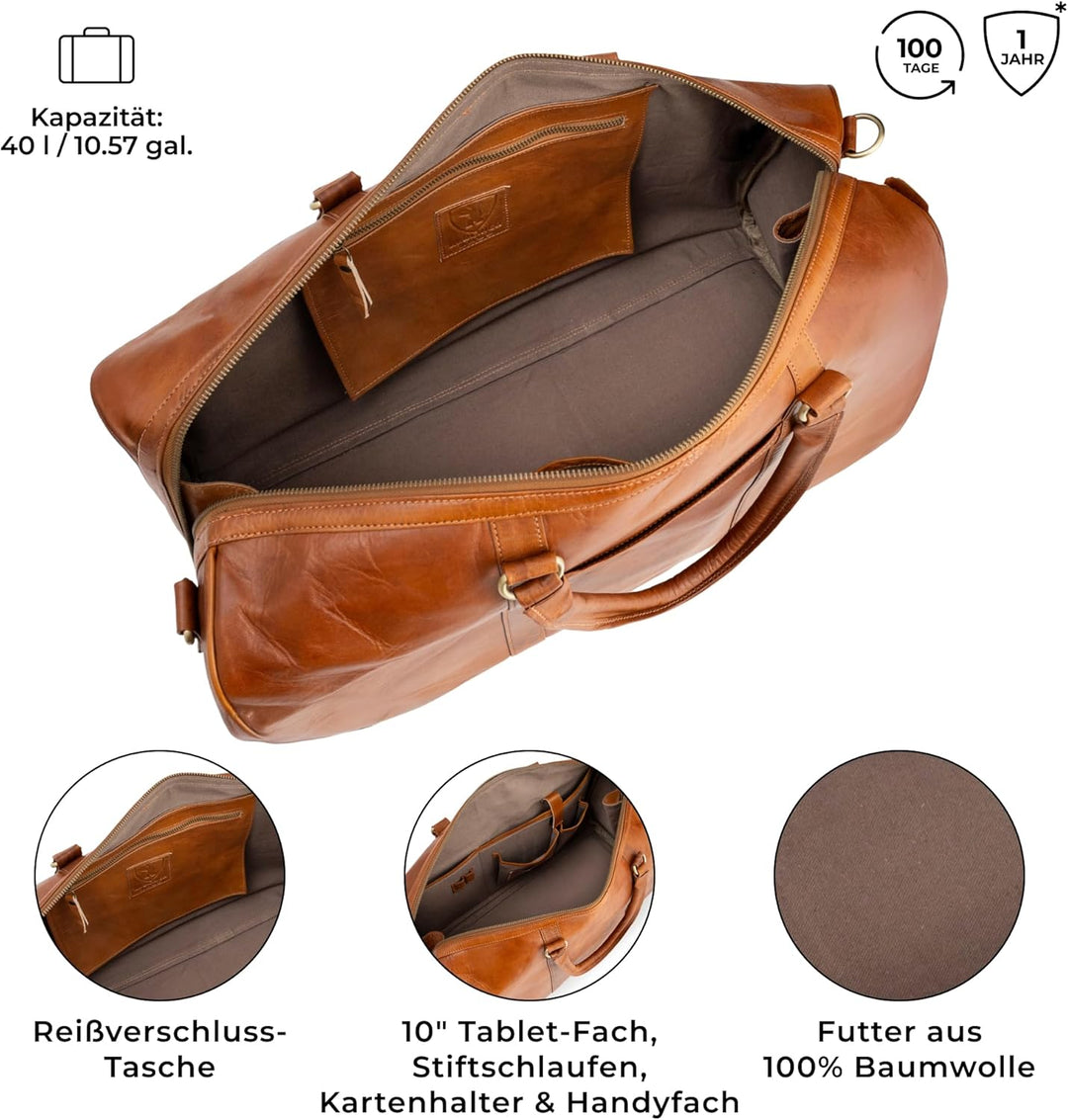 Berliner Bags Vintage Weekender Boston aus Leder, Reisetasche für Damen und Herren - Braun