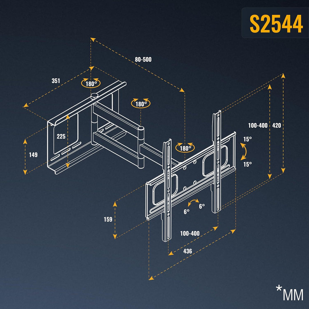 RICOO TV Wandhalterung Fernseher Schwenkbar Neigbar Flach für 32-60 Zoll, Universal TV Halterung S25