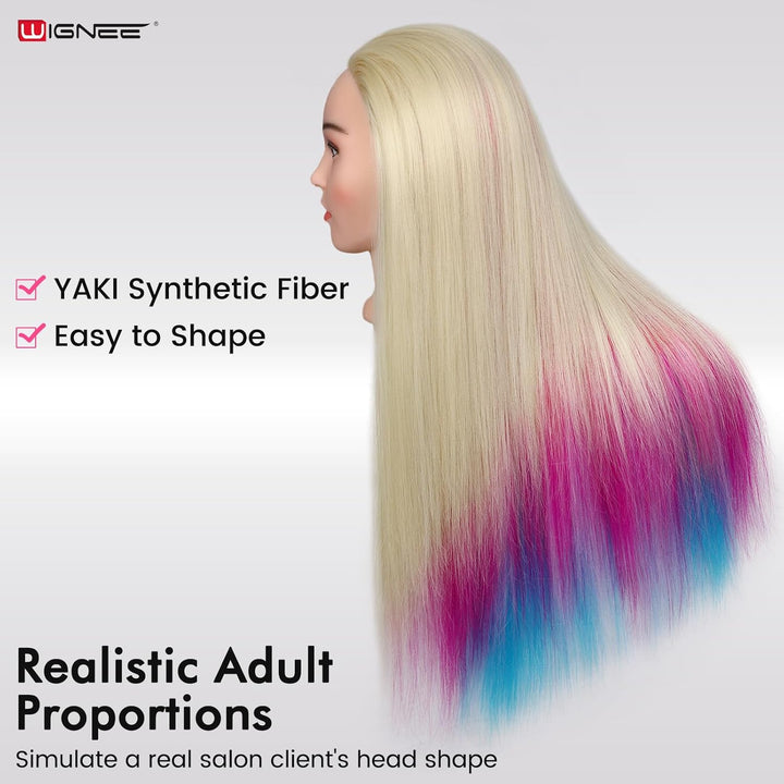 WIGNEE Cosmetology Mannequin Kopf mit realistischem Gesicht – Hitzebeständiges synthetisches Haar fü