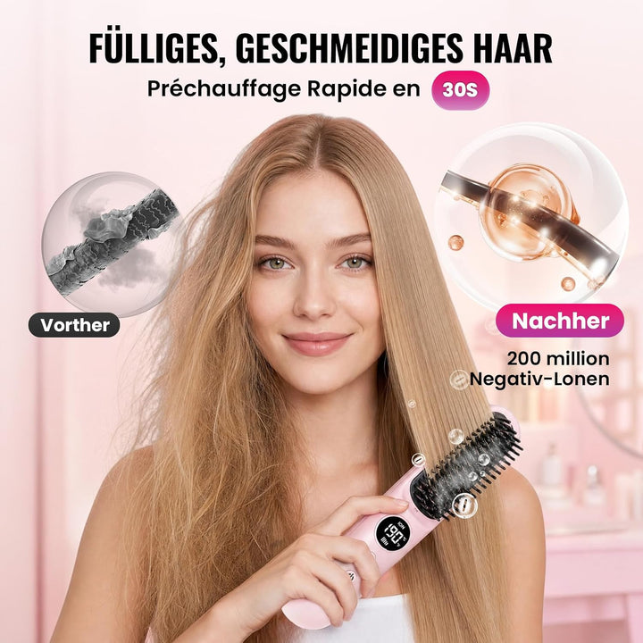 Stylingbürste für Kurze Haar, Kabellos Haarglätter Bürste, 10000mAh | Glättbürste Kabellos mit 10 Te