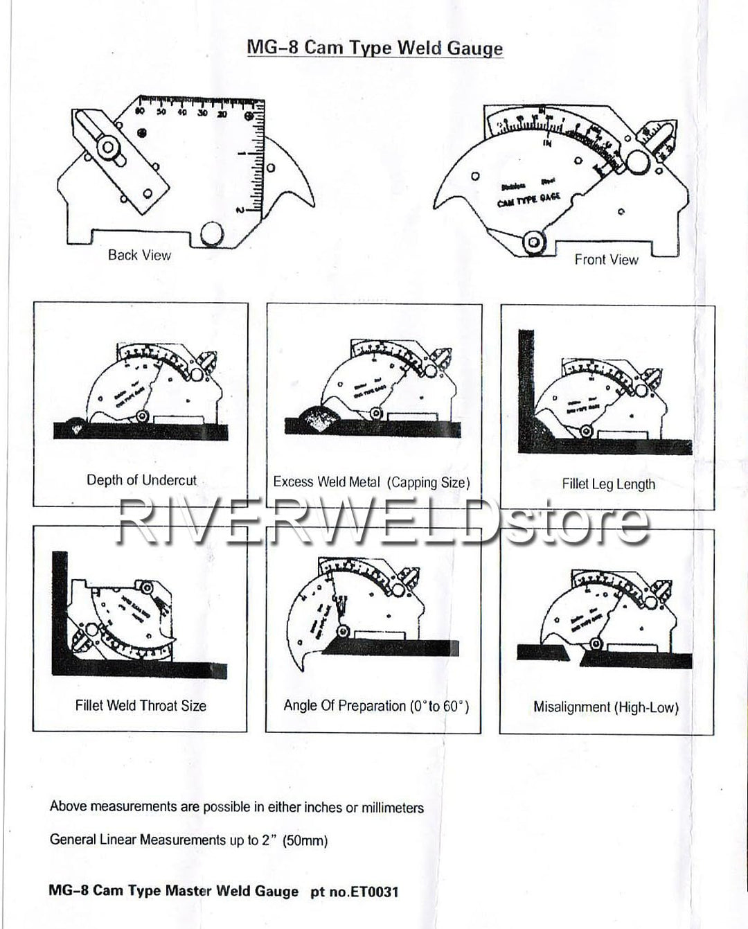 RIVERWELD Bridge Cam Gage Test Ulnar Schweissinspektionsmessgerät prüft Tiefe von Unterschnitt und L