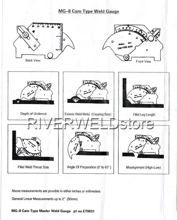 RIVERWELD Bridge Cam Gage Test Ulnar Schweissinspektionsmessgerät prüft Tiefe von Unterschnitt und L