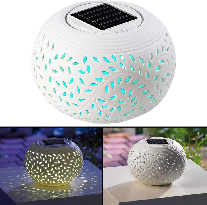 Lunartec Solartischleuchte: Solar-Dekoleuchte aus Porzellan mit Farbwechsler + weisser LED (Solar La