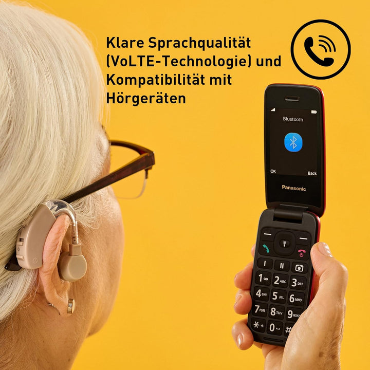 Panasonic KX-TU410 2,4 Zoll 4G Klapphandy, SOS-Taste, Bluetooth 5.0, HAC, Freisprechen, IP44, Schwar