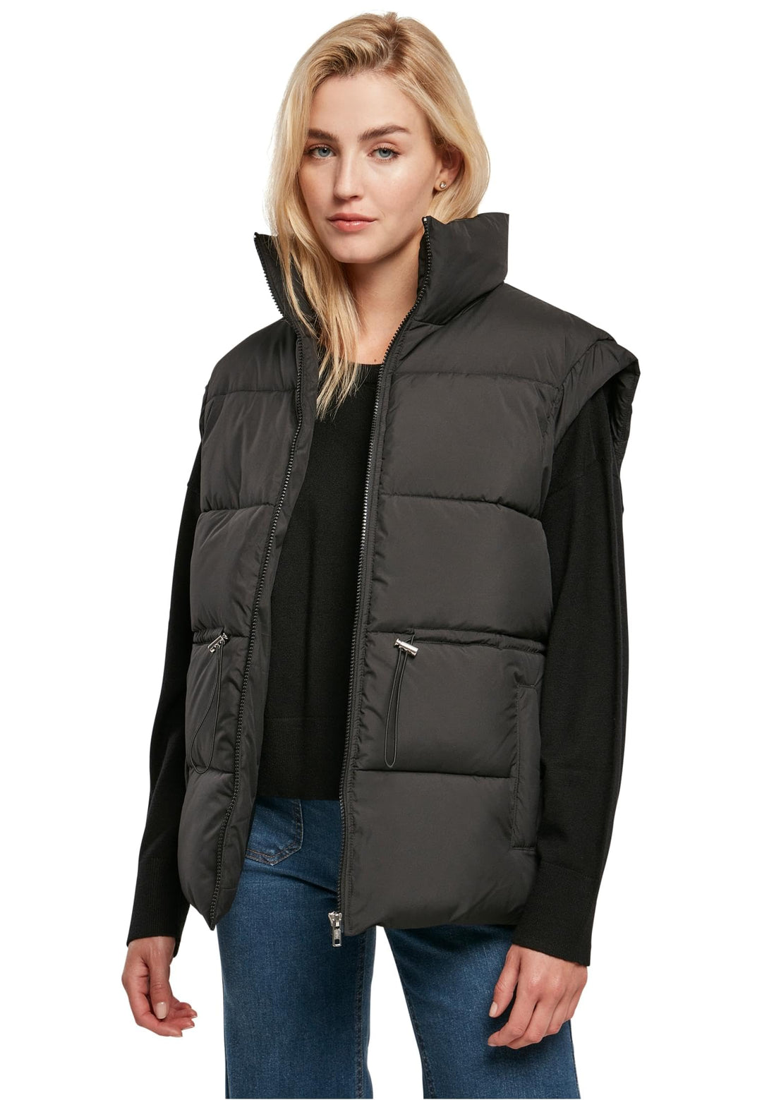 Urban Classics Damen Ladies Waisted Puffer Vest, Schwarz
