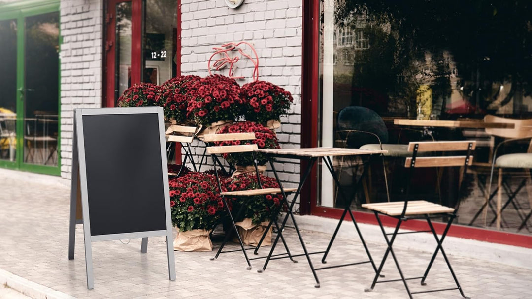 ALLboards Kundenstopper mit grauem Holzrahmen 118x61cm, Werbetafel, Gehwegaufsteller, Aufsteller, St