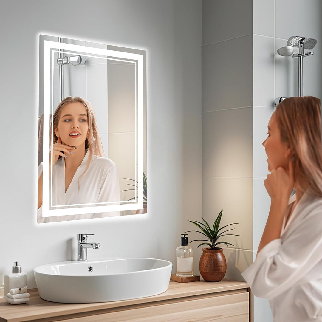 Badezimmer Wandspiegel, 70x50cmBadspiegel mit Beleuchtung, LED Badezimmerspiegel mit Touch-Schalter