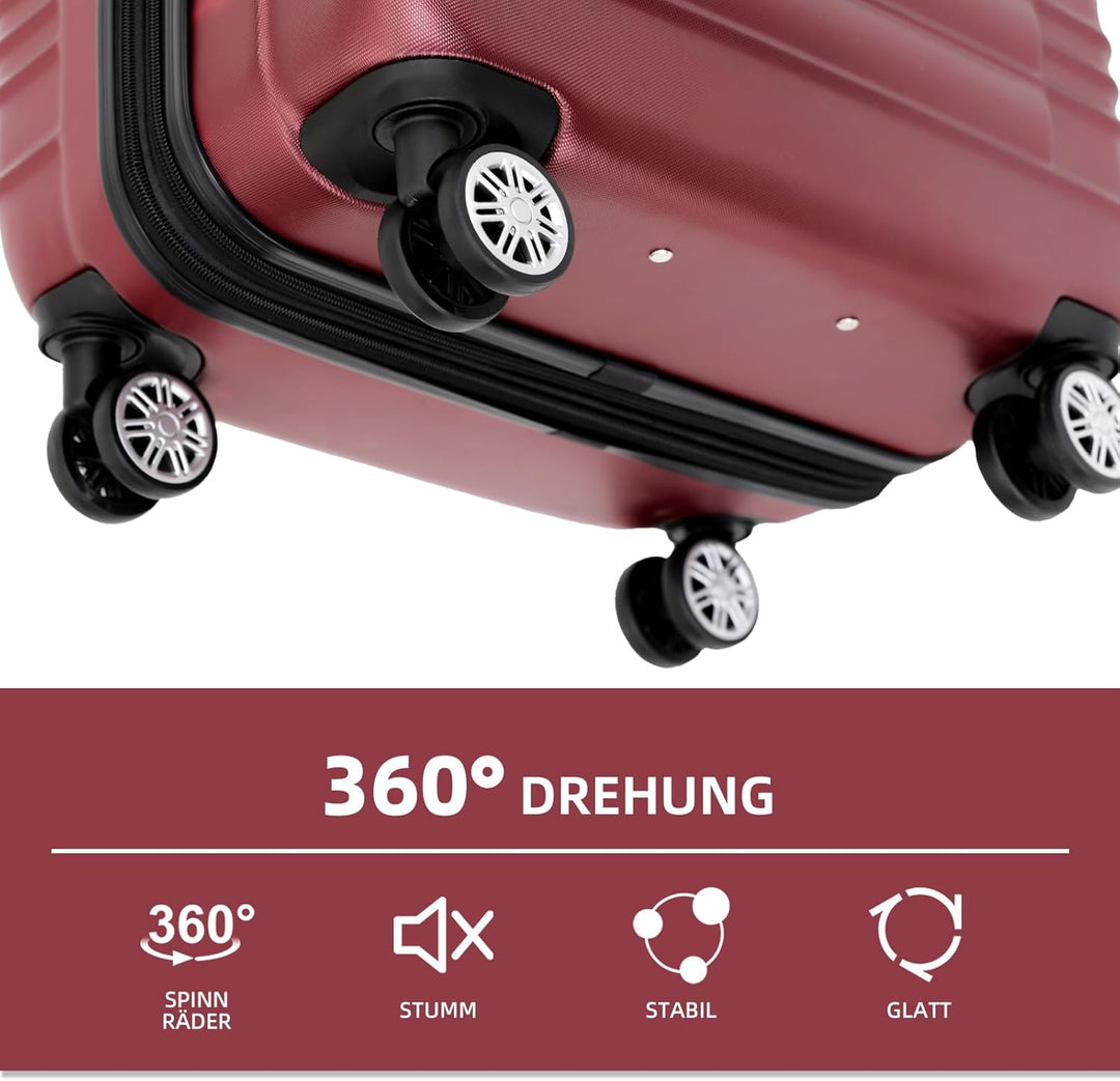 BEIBYE 2088 Zwillingsrollen Reisekoffer Koffer Trolleys Hartschale M-L-XL-Set (Weinrot, Set) Weinrot
