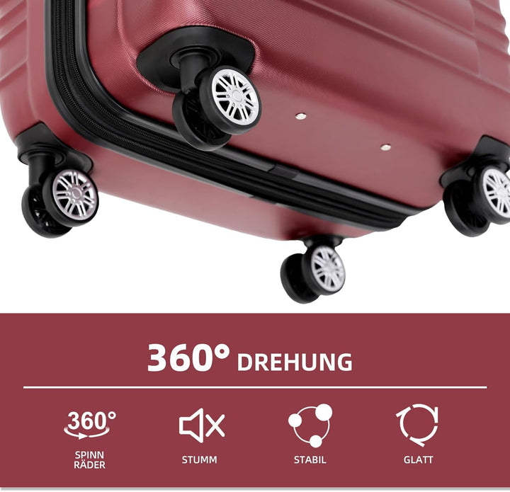 BEIBYE 2088 Zwillingsrollen Reisekoffer Koffer Trolleys Hartschale M-L-XL-Set (Weinrot, Set) Weinrot