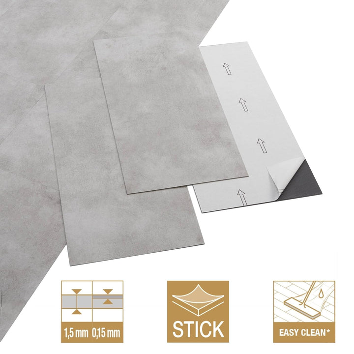 ARTENS - PVC Bodenbelag Shy Industry - Selbstklebende Fliesen - Betoneffekt - Hellgrau - Medio - 60,
