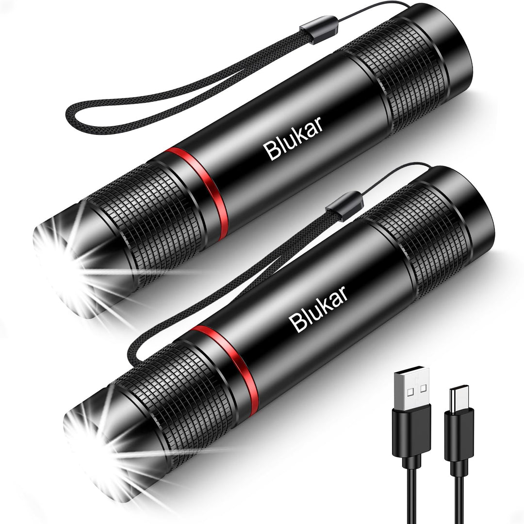 Blukar LED Taschenlampe Aufladbar, Superhelle Zoombar Mini Torch mit 4 Lichtmodi & Langer Betriebsda
