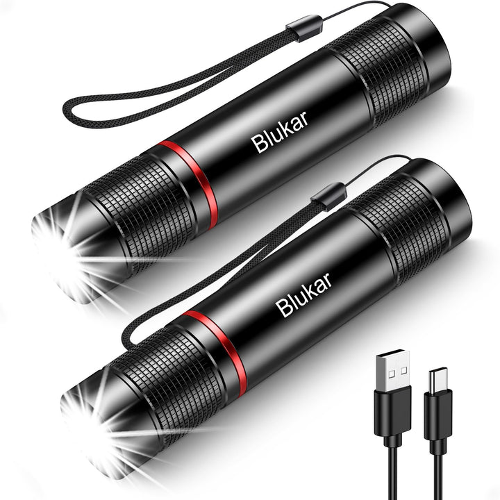 Blukar LED Taschenlampe Aufladbar, Superhelle Zoombar Mini Torch mit 4 Lichtmodi & Langer Betriebsda