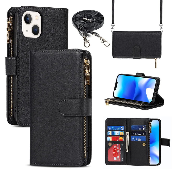 CAVOR Handykette Handyhülle kompatibel mit iPhone 14 Plus Hülle Mit Band,Flip Leder Geldbörse Handyh