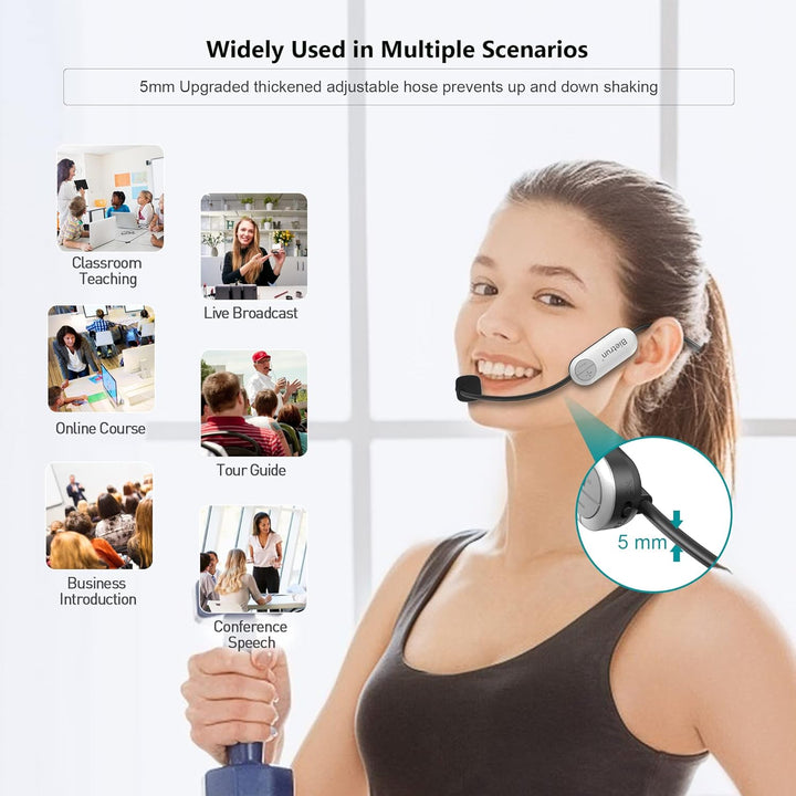 Bietrun UHF-Headset mit kabellosem Mikrofon, 50 m Reichweite, Betriebszeit 6 Stunden, 6,35-mm-Stecke