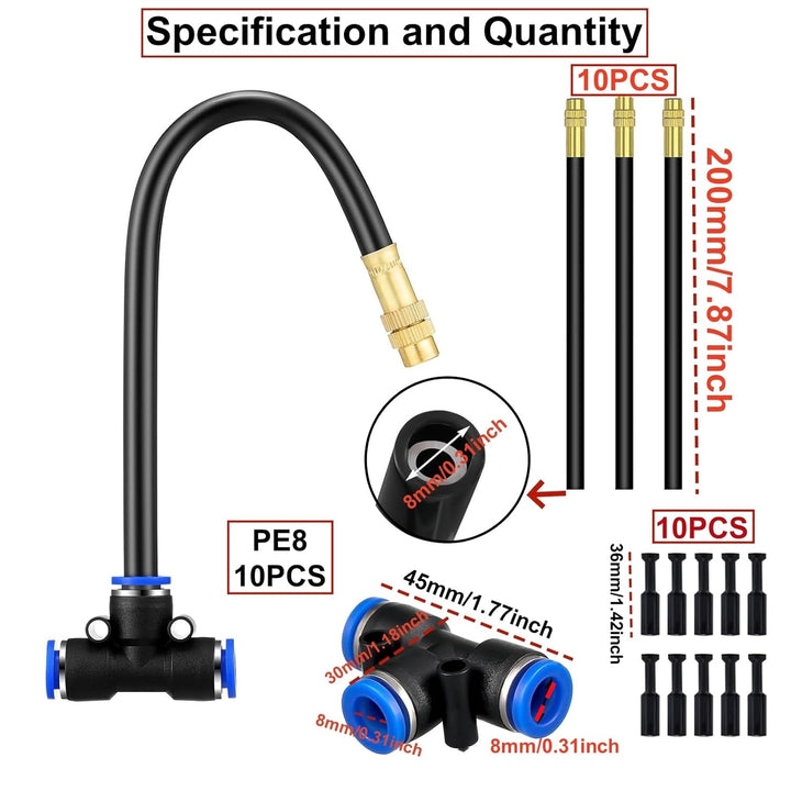 HUAZIZ 20m Pneumatik Schlauch Kit 8mm, bewässerungssystem, 360° biegbares Tropfbewässerungsset, 10St