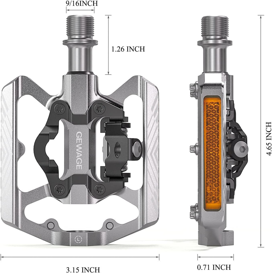 GEWAGE Klickpedale, 2 in 1 Doppelfunktions Flach und Klickpedale mit Reflektor Für SPD, 9/16 Zoll Cr