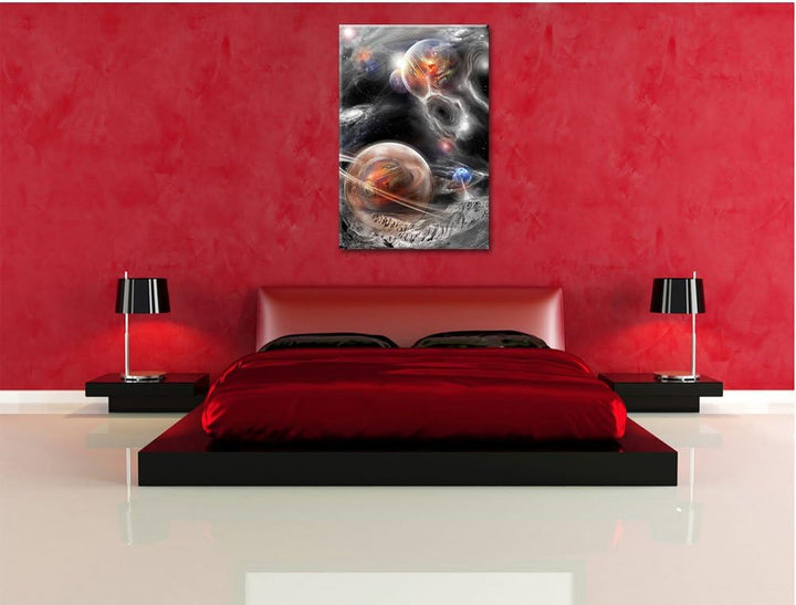 Pixxprint Raum Landschaft / 100x70cm Leinwandbild bespannt auf Holzrahmen/Wandbild Kunstdruck Dekora