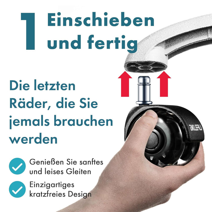Bürostuhl Rollen, 5er Set Rollen für Bürostühle, 11x22mm Hartbodenrollen für Bürostuhl Stuhlrollen E